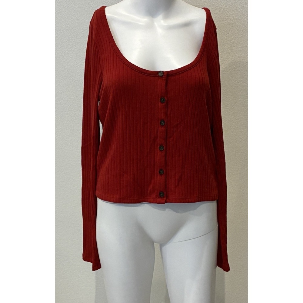 Madewell  Scooped Neck Ribbed Cardigan Womens Sz L Red Academia Layer Y2K Preppy